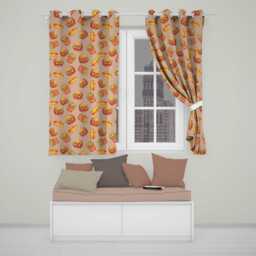 Cute Kawaii Burger Fries Hotdog Fast Food Seamless Pattern Beige Background Readymade Eyelet Ring Top Thermal 100% Blackout Curtains - thumbnail 1