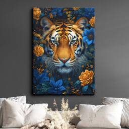 Tiger in Flowers Abstract Oil Painting Framed Poster Print Or Canvas Wall Decor Art Bedroom Home Interior Gift For Pet Lover - thumbnail 1