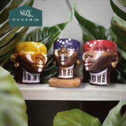 Hand Painted Concrete Bust Planter, Face Plant Pot, Art Decor - thumbnail 3