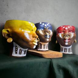 Hand Painted Concrete Bust Planter, Face Plant Pot, Art Decor - thumbnail 2