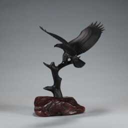 Black Eagle in Tree By John Perry Sculpture 12 Inch Wingspan - thumbnail 3