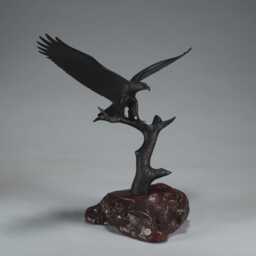 Black Eagle in Tree By John Perry Sculpture 12 Inch Wingspan - thumbnail 2