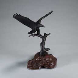 Black Eagle in Tree By John Perry Sculpture 12 Inch Wingspan - thumbnail 4