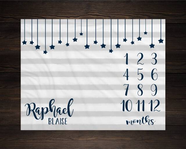 stars Milestone Blanket Monthly Baby Growth Tracker Minky Fleece Shower Newborn Gift For Gender Neutral Boy - image 1