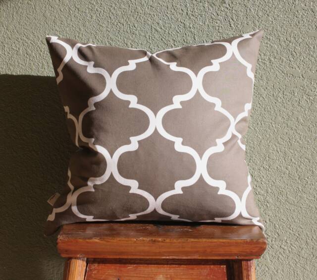 Brown White Art Deco Print Pillow Cover/Morccan Tile Cognac Sofa Accent Throw Contemporary Toss - image 1