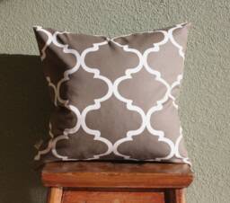 Brown White Art Deco Print Pillow Cover/Morccan Tile Cognac Sofa Accent Throw Contemporary Toss - thumbnail 1
