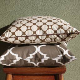Brown White Art Deco Print Pillow Cover/Morccan Tile Cognac Sofa Accent Throw Contemporary Toss - thumbnail 4