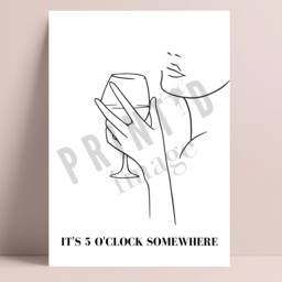 Kitchen Print, Wall Art, It's 5 O'clock Somewhere Line Art Drawing, Decor, Fun Prints, Gifts For Her, Minimalist - thumbnail 1
