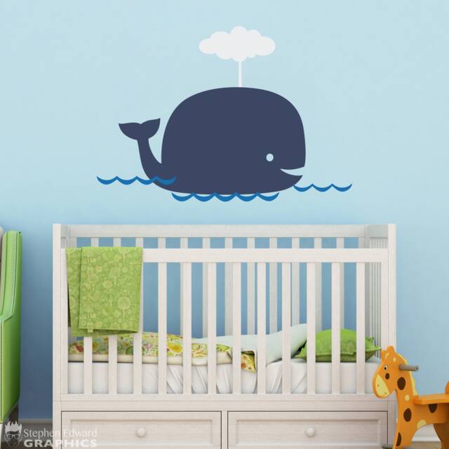Whale Wall Decal Set Ocean Nursery Decor - image 1
