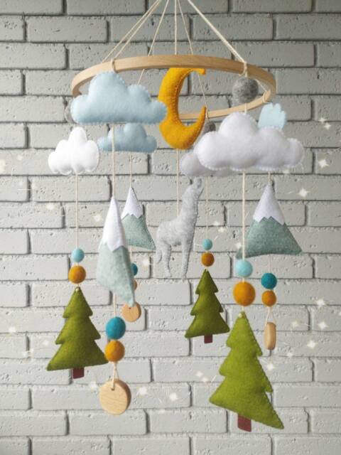 Wolf Mobile, Nursery Decor, Mountain Woodland Baby Rustic Forest Animals Felt Mobile For Crib - image 1