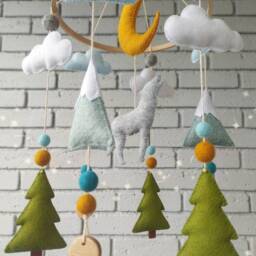 Wolf Mobile, Nursery Decor, Mountain Woodland Baby Rustic Forest Animals Felt Mobile For Crib - thumbnail 3