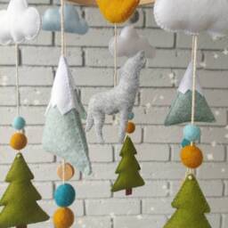 Wolf Mobile, Nursery Decor, Mountain Woodland Baby Rustic Forest Animals Felt Mobile For Crib - thumbnail 2