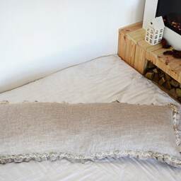 Body Linen Pillowcase With Ruffles & Natural Lace On Each Side. Body Linen Pillow Cover. Luxury Pure Linen Perfect View Touch - thumbnail 3