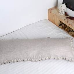 Body Linen Pillowcase With Ruffles & Natural Lace On Each Side. Body Linen Pillow Cover. Luxury Pure Linen Perfect View Touch - thumbnail 2