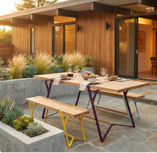 Outdoor Folding Wooden Table, Patio Dining Industrial Primitive Metal Table Base Furniture, ??id Century Modern Restaurant Interior - image 1