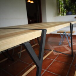 Outdoor Folding Wooden Table, Patio Dining Industrial Primitive Metal Table Base Furniture, ??id Century Modern Restaurant Interior - thumbnail 4