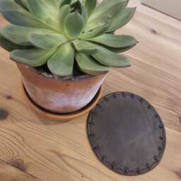 Hand Tooled Leather Plant Coaster, Waterproof Table Protector, 7 Inch - thumbnail 2