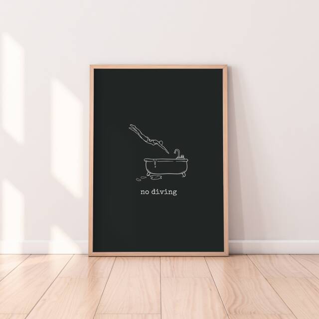 No Diving Print - Bathroom Print, Retro Wall Art, Minimal Bold Decor, Homeware, Style, Boho, Line Art - image 1