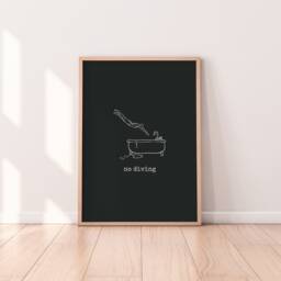 No Diving Print - Bathroom Print, Retro Wall Art, Minimal Bold Decor, Homeware, Style, Boho, Line Art - thumbnail 1