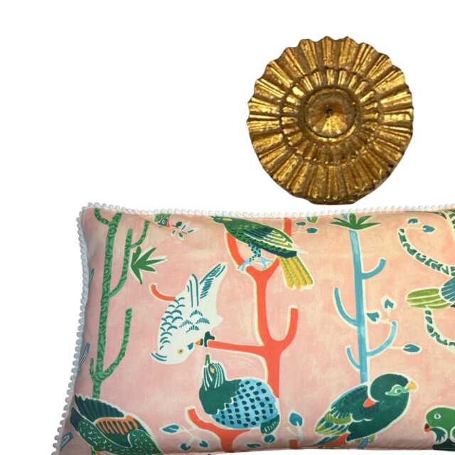Pink Tropical Bird Pillow - Miami Themed Mid Century - image 1