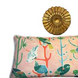 Pink Tropical Bird Pillow - Miami Themed Mid Century - thumbnail 1