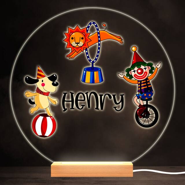 Circus Clowns Colourful Round Personalised Gift Warm White Led Lamp Night Light - Bedroom - image 1