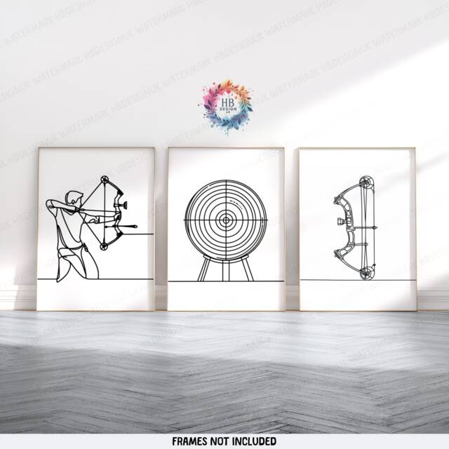 Minimalist Archery Posters - Set Of 3 Prints - Wall Art Decor Archer Gifts For Him Line Artwork Design Bow Print - image 1