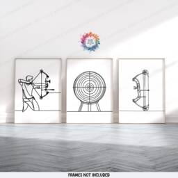 Minimalist Archery Posters - Set Of 3 Prints - Wall Art Decor Archer Gifts For Him Line Artwork Design Bow Print - thumbnail 1