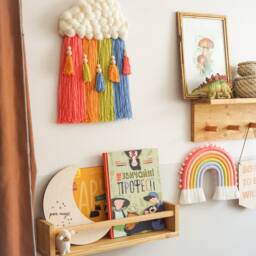 Crayon Macrame Rainbow Wall Hanging With Pompoms, Fiber Rainbow, Nursery Wall Decor - thumbnail 3