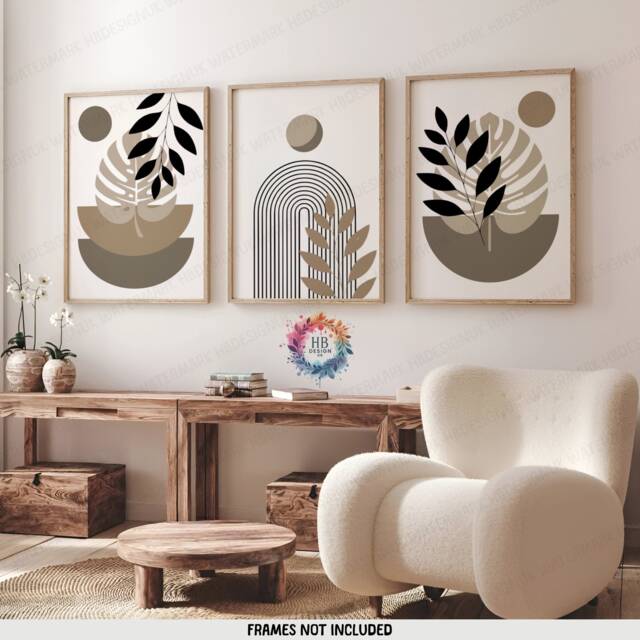Beige Boho Prints - Set Of 3 Wall - Decor Living Room Posters Bedroom Artwork Home Hangings Botanicals - image 1