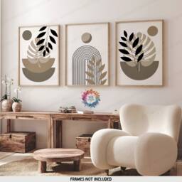 Beige Boho Prints - Set Of 3 Wall - Decor Living Room Posters Bedroom Artwork Home Hangings Botanicals - thumbnail 1