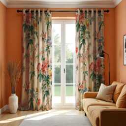Classic Tropical Floral Curtains, Beige & Botanical Print Drapes, Flower Pattern Window Treatment, Custom Length Panel Curtains - thumbnail 3