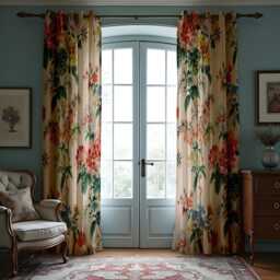 Classic Tropical Floral Curtains, Beige & Botanical Print Drapes, Flower Pattern Window Treatment, Custom Length Panel Curtains