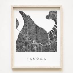 Tacoma Map Black Watercolor Print Washington City Plan - Art Print Uwt Ups Graduation Anniversary Wedding Gift Pacific Northwest Puget Sound - thumbnail 1