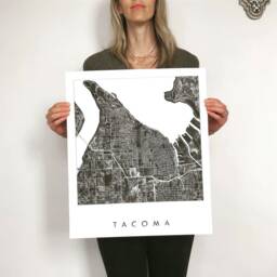 Tacoma Map Black Watercolor Print Washington City Plan - Art Print Uwt Ups Graduation Anniversary Wedding Gift Pacific Northwest Puget Sound - thumbnail 2