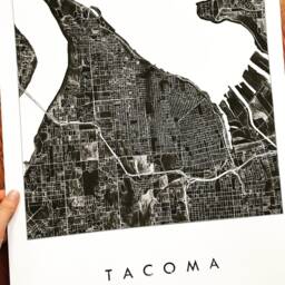 Tacoma Map Black Watercolor Print Washington City Plan - Art Print Uwt Ups Graduation Anniversary Wedding Gift Pacific Northwest Puget Sound - thumbnail 3