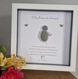 Retirement Gift For My Mum, Good Luck Present, Pebble Art Picture Framed Poem, Wall Art, Home Decor Gift. Personalised Mum Retirement - thumbnail 1