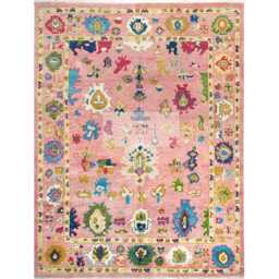 Hand Knotted Pink Wool Gabbeh Rug, Indo Shabargan, Oushak Style - thumbnail 3