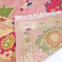 Hand Knotted Pink Wool Gabbeh Rug, Indo Shabargan, Oushak Style - thumbnail 2