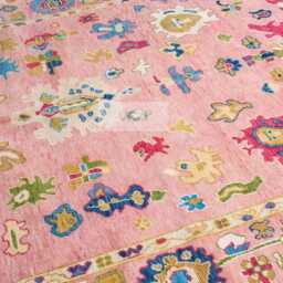 Hand Knotted Pink Wool Gabbeh Rug, Indo Shabargan, Oushak Style - thumbnail 1