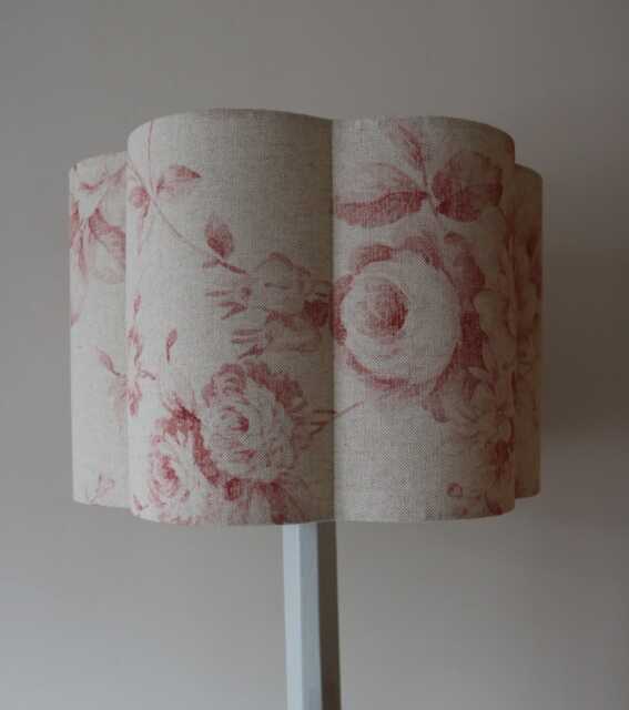 French Faded Red Rose Scallop Lampshade. Bespoke. Handmade. Table Or Pendant Sizes 20 cm & 30cm - image 1