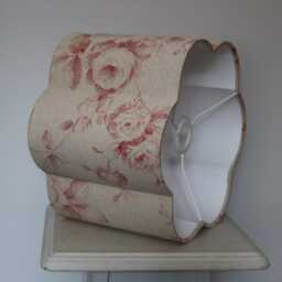 French Faded Red Rose Scallop Lampshade. Bespoke. Handmade. Table Or Pendant Sizes 20 cm & 30cm - thumbnail 4