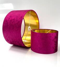 New Luxury Velvet Fuchsia Pink Two Tone Double Shaded Crushed Lamp Shade & Pendant Light With Metallic Linings