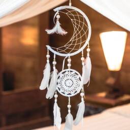White Moon Dream Catcher, Catcher Wall Hanging, Phases Decor, Nursery Decor Crescent Dreamcatcher Crochet - thumbnail 4