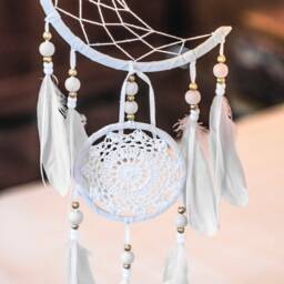 White Moon Dream Catcher, Catcher Wall Hanging, Phases Decor, Nursery Decor Crescent Dreamcatcher Crochet - thumbnail 3