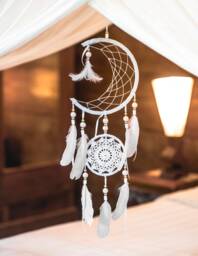 White Moon Dream Catcher, Catcher Wall Hanging, Phases Decor, Nursery Decor Crescent Dreamcatcher Crochet - thumbnail 1
