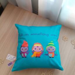"Blue Linen Decorative Pillowcase With Embroidery ""Owls in Hats" - thumbnail 2