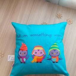 "Blue Linen Decorative Pillowcase With Embroidery ""Owls in Hats" - thumbnail 3