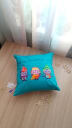 "Blue Linen Decorative Pillowcase With Embroidery ""Owls in Hats" - thumbnail 1