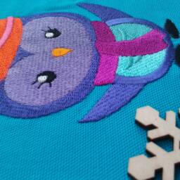 "Blue Linen Decorative Pillowcase With Embroidery ""Owls in Hats" - thumbnail 4